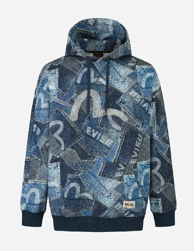 Allover Seagull Pocket  Print Loose Fit Hoodie