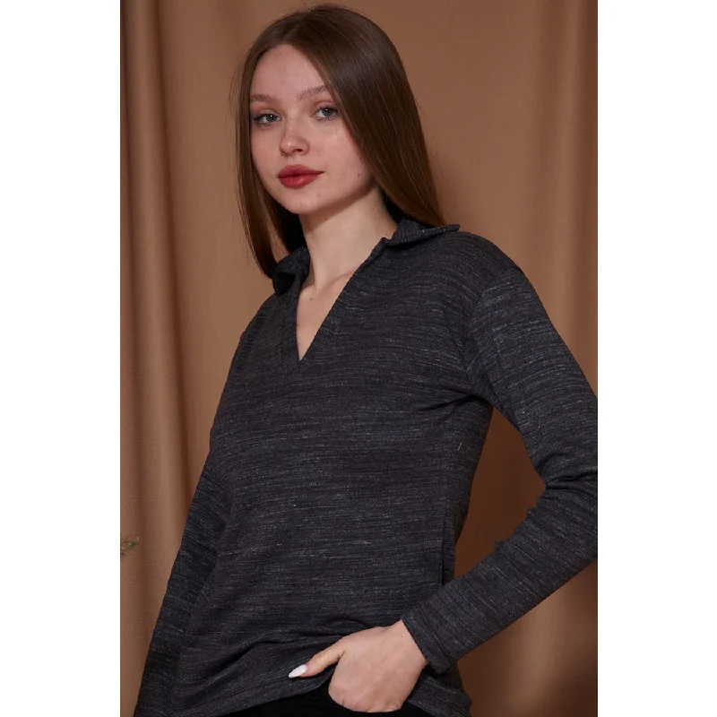 Charcoal Melange Polo Sweatshirt