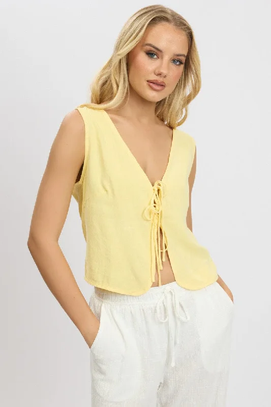 Yellow Tie Up Top Linen