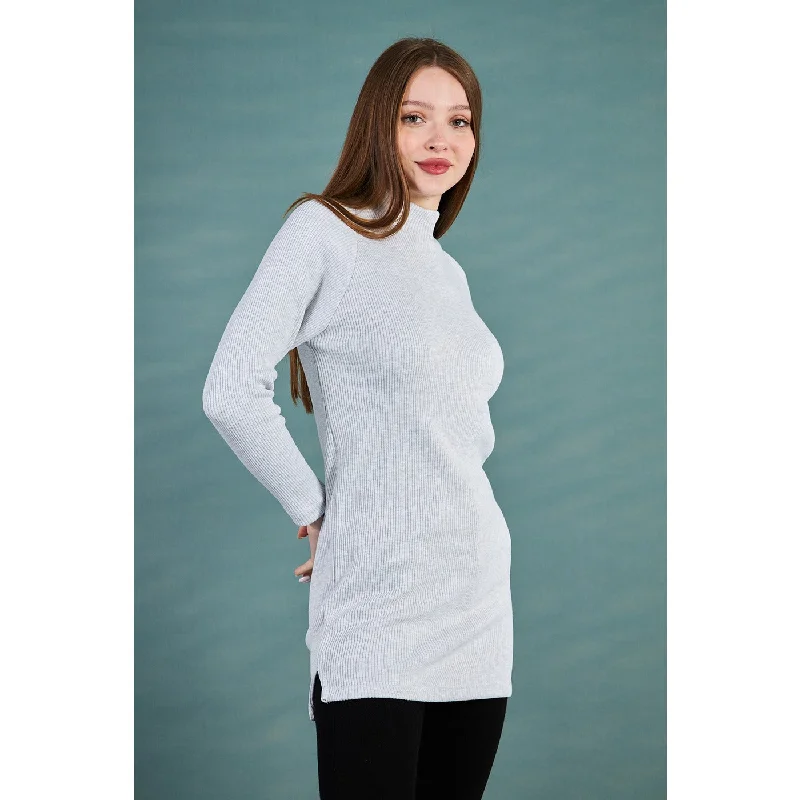 Light Grey Ribbed Long Sweatshirt