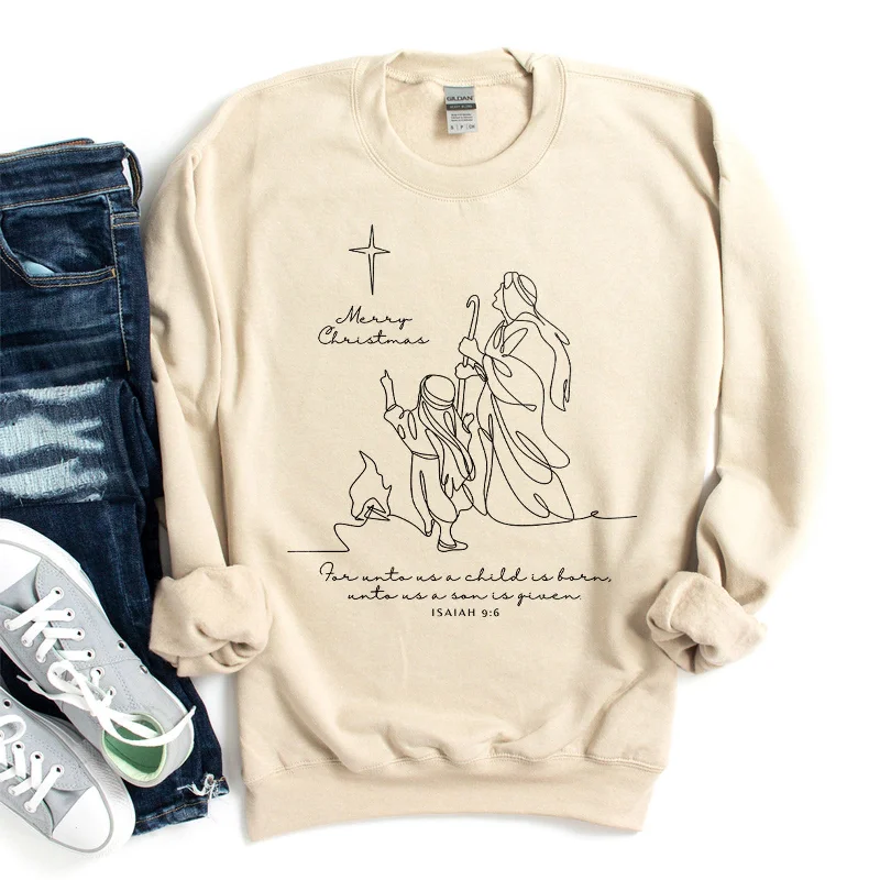 Merry Christmas - Isaiah 9:6 Line Drawing Sweatshirt