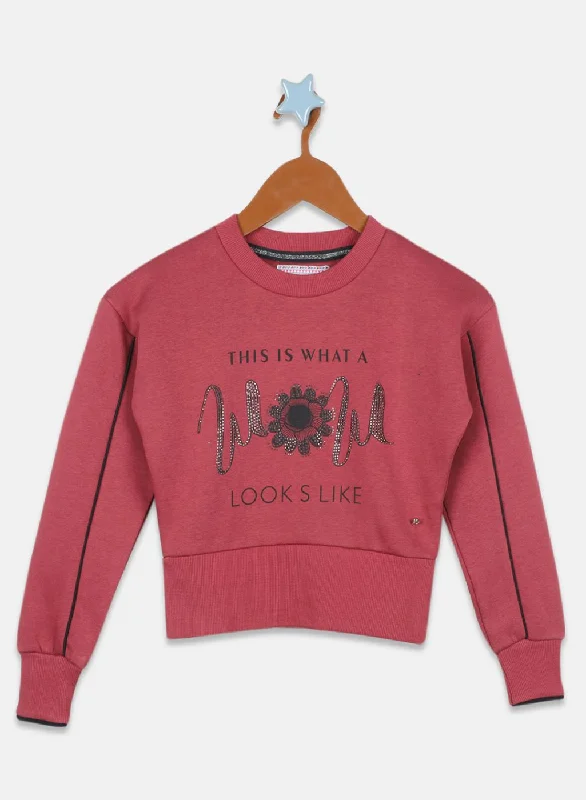 Girls Pink Printed Sweatshirt