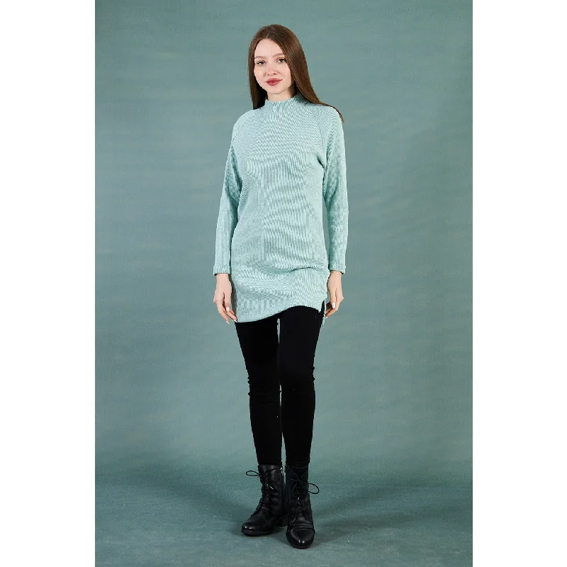 Sea Green Ribbed Long Sweatshirt