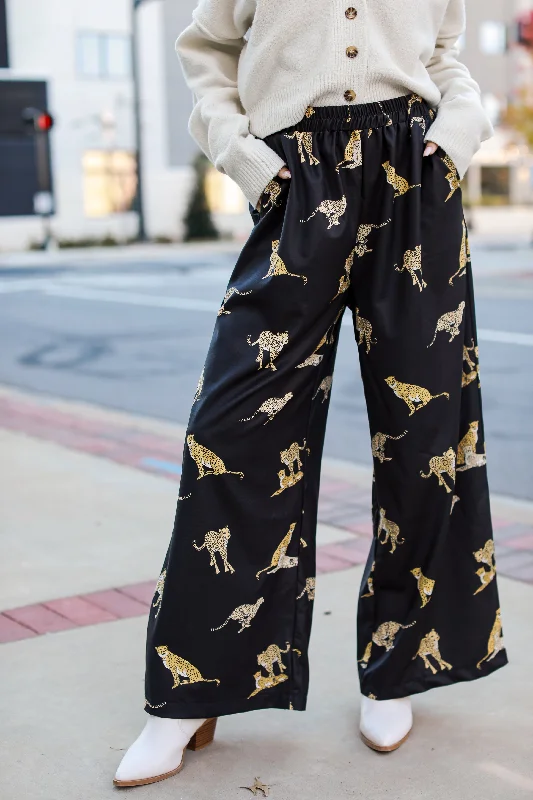 FINAL SALE - Fierce Instincts Black Cheetah Wide Leg Pants