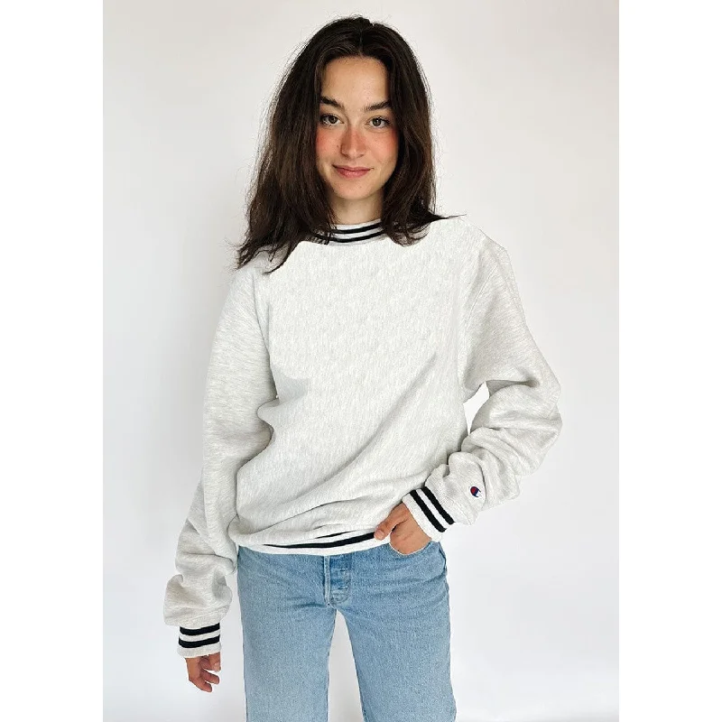 Grey Reverse Weave Navy Stripe Sweatshirt