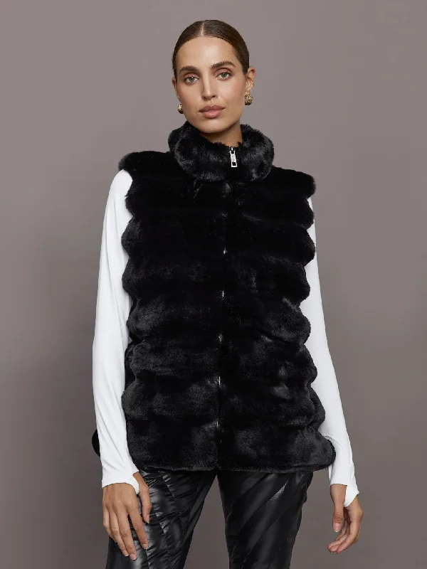 Plush Faux Fur Reversible Vest - Black