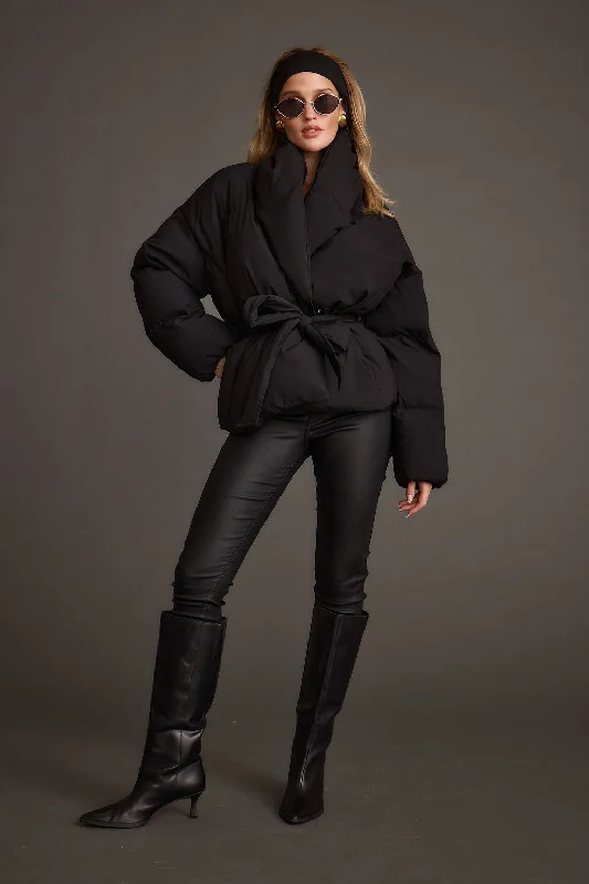 Maverick Black Belted Puffer Coat