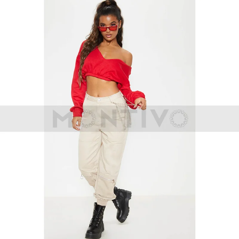 PTL Red Crop Off Shoulder Sweatshirt