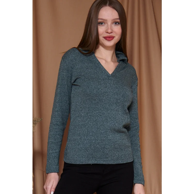 Green Melange Polo Sweatshirt