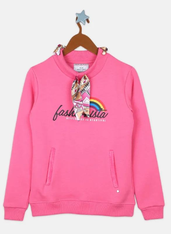 Girls Pink Printed Sweatshirt