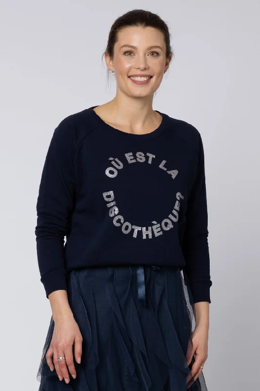 Où Est La Discothèque? Sweatshirt (Navy/Silver)