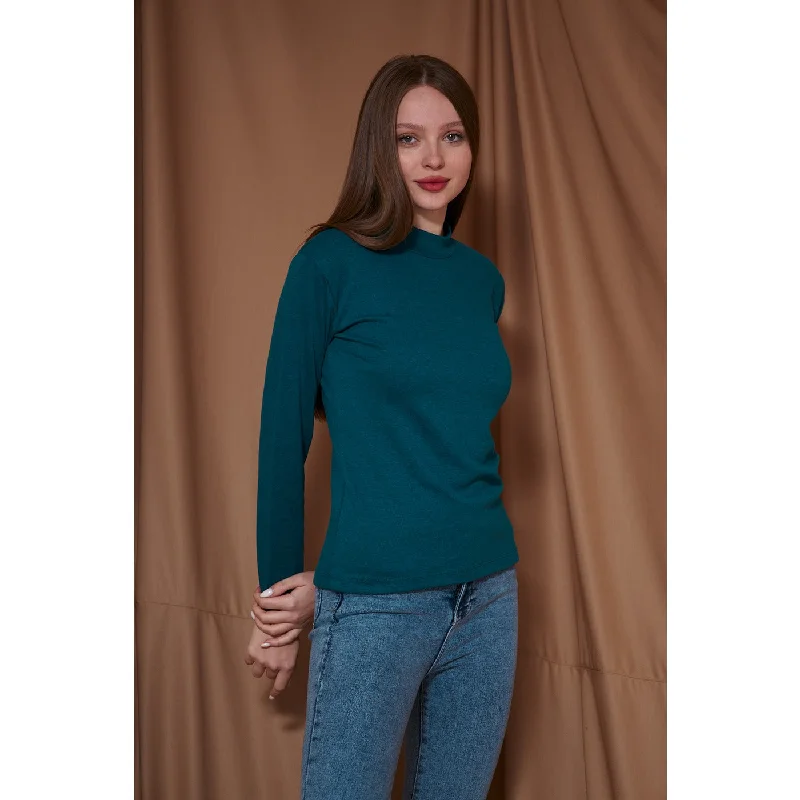 Teal Blue Melange Mock Neck Sweatshirt