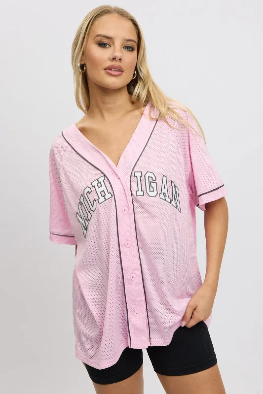 Pink Graphic Top Oversized Short Sleeve