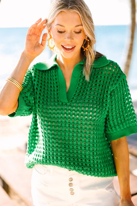 Happy To Be Here Kelly Green Short Sleeve Sweater