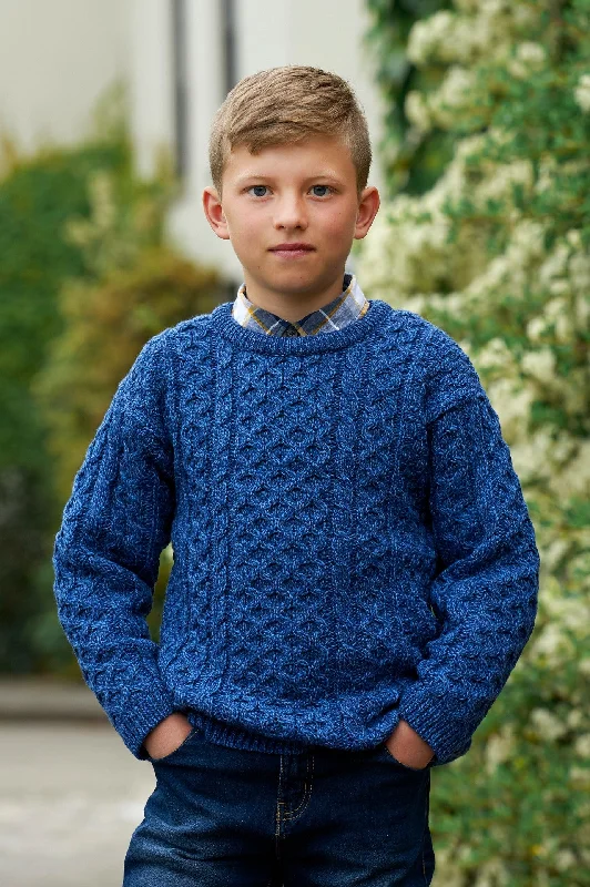 KIDS TRADITIONAL ARAN MERINO WOOL SWEATER-Blue