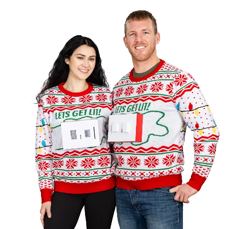 3D Outlet and Plug Socket Matching Couples Ugly Christmas Sweater