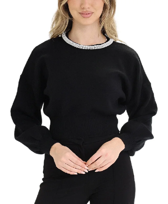 Crop Sweater w/ Rhinestone Collar