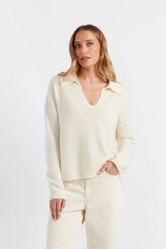 Cream Cloud Cashmere Collared Sweater