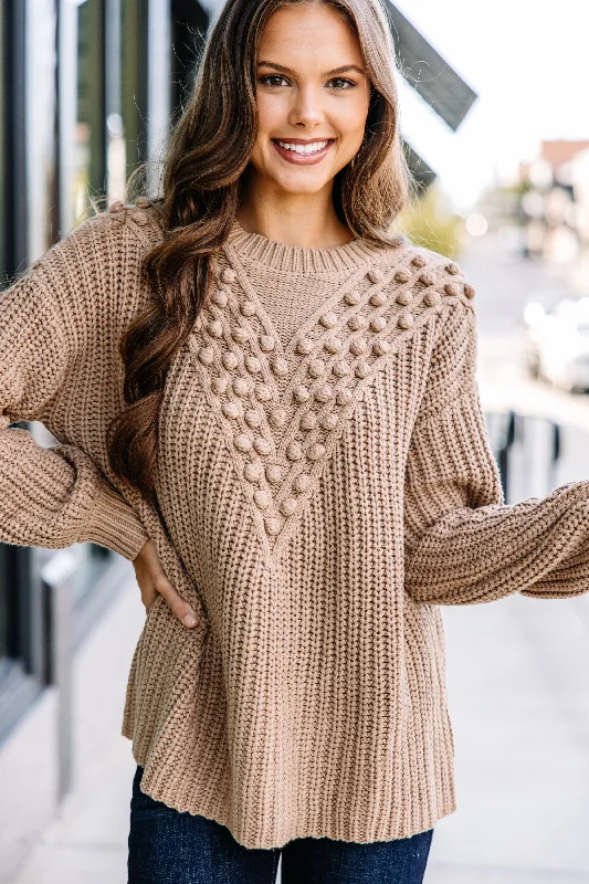 Get Involved Taupe Brown Pompom Sweater