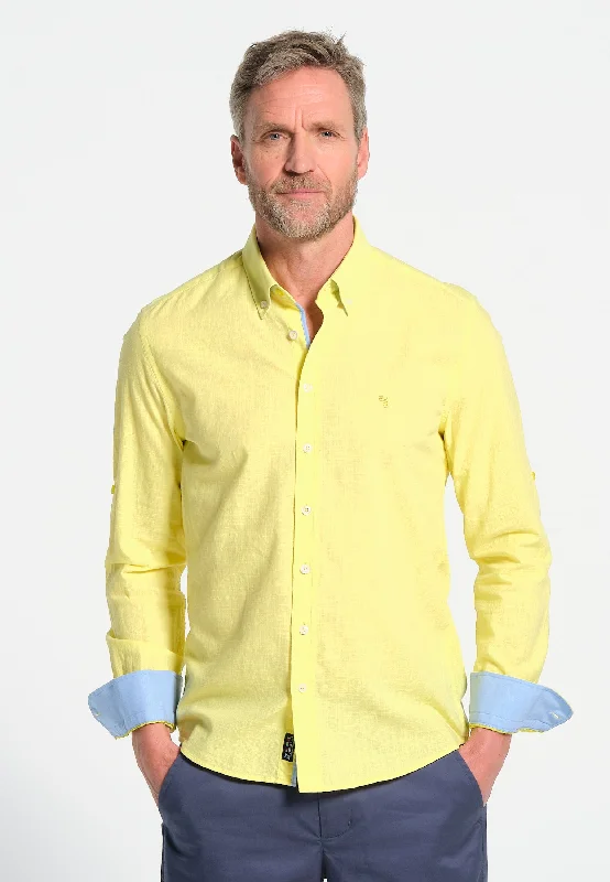 Chemise homme légère jaune coton-lin