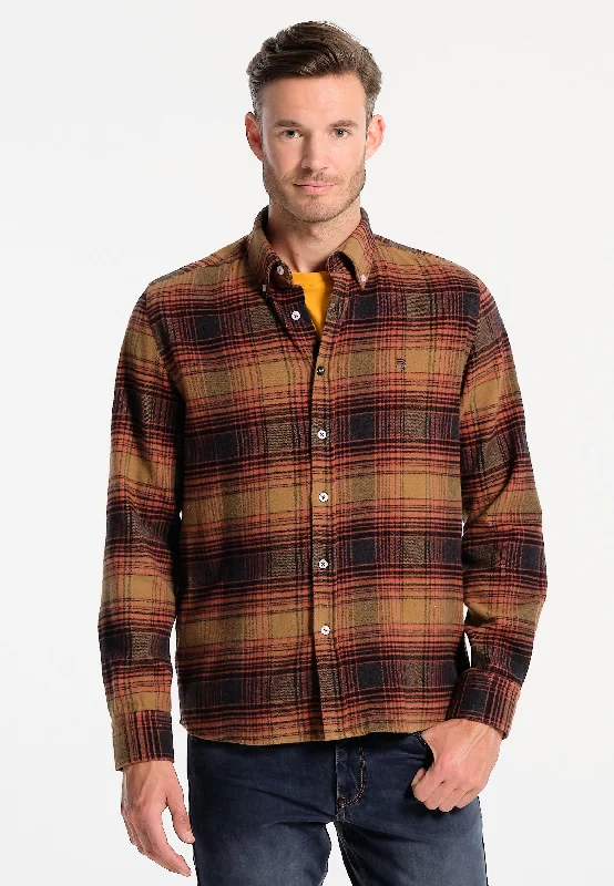 Chemise homme rouge, grise et beige à carreaux