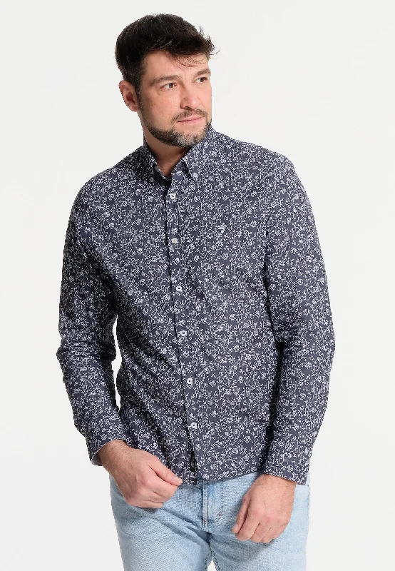 Chemise homme bleue et micro-fleurs