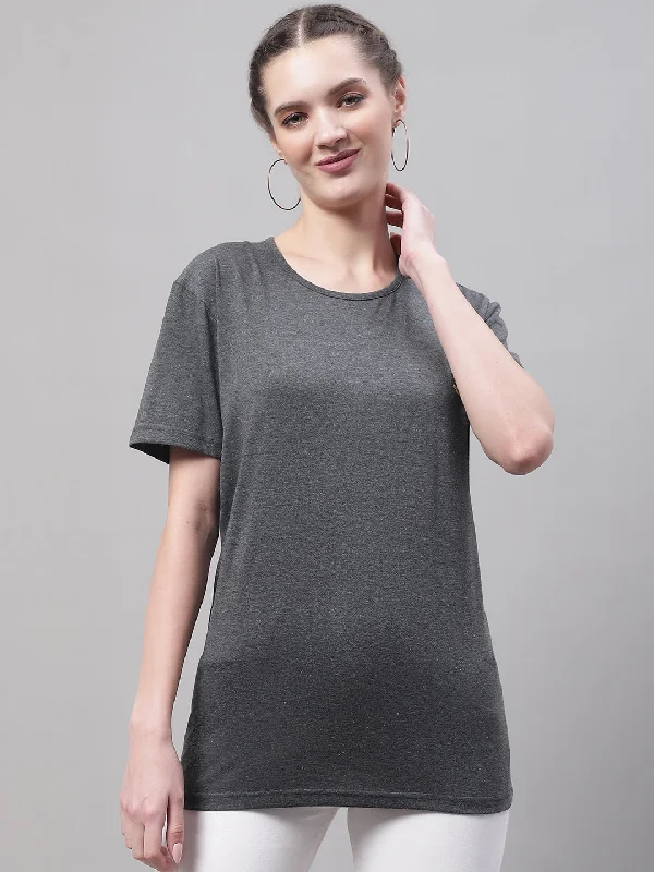 Vimal Jonney Round Neck Cotton Solid Anthracite T-Shirt for Women