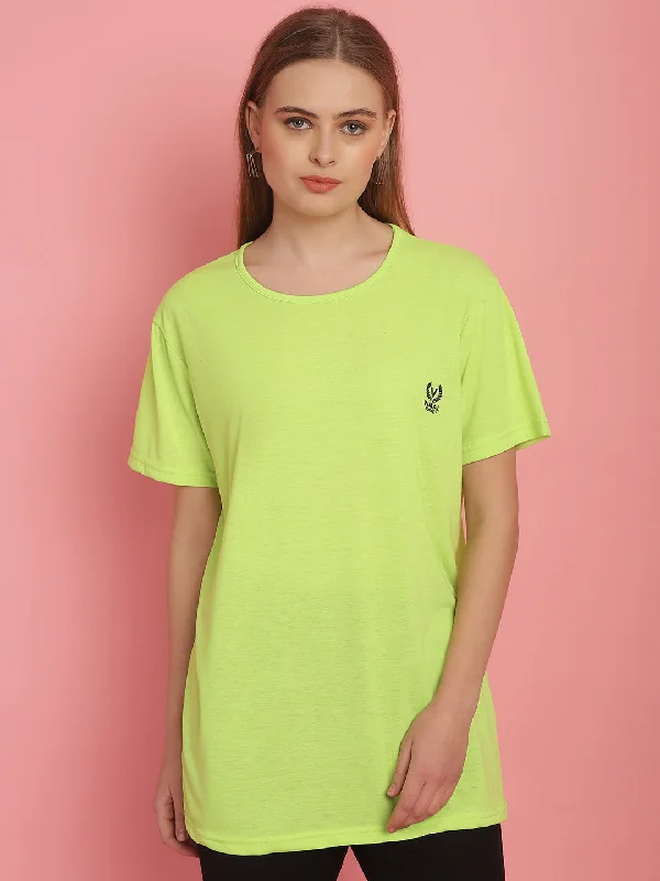 Vimal Jonney Round Neck Cotton Solid Green T-Shirt for Women