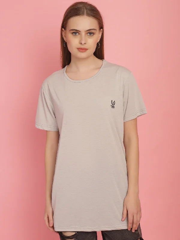 Vimal Jonney Round Neck Cotton Solid Light Grey T-Shirt for Women