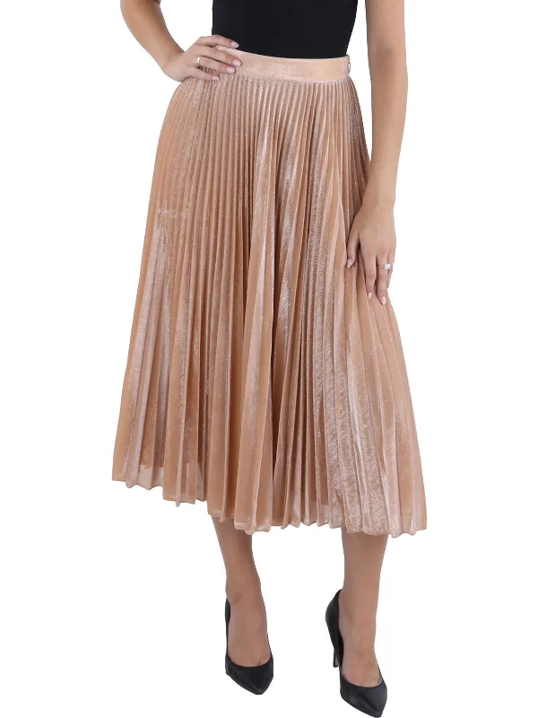 Alessia Womens Pleated Metallic A-Line Skirt