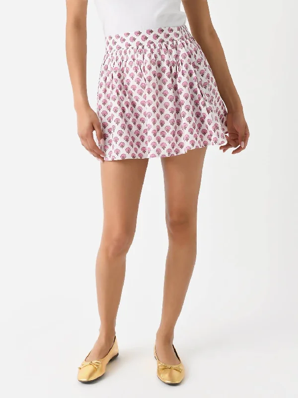 Cotton Mini Skirt In Pink Floral