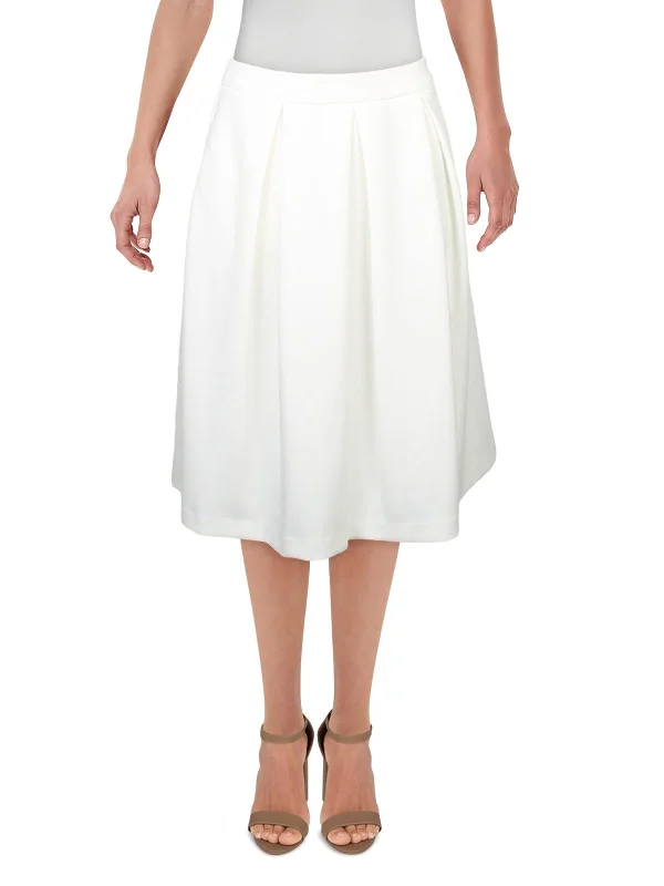 Petites Womens Pleated Below Knee Midi Skirt