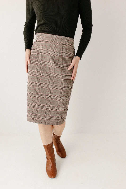 'Pippa' Pencil Skirt in Grey Plaid FINAL SALE