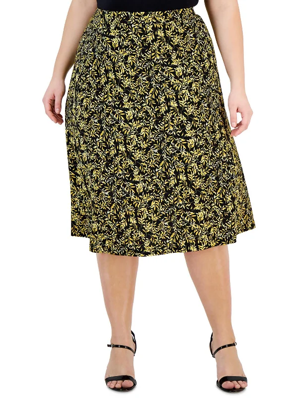 Plus Womens Printed Polyester Midi Skirt