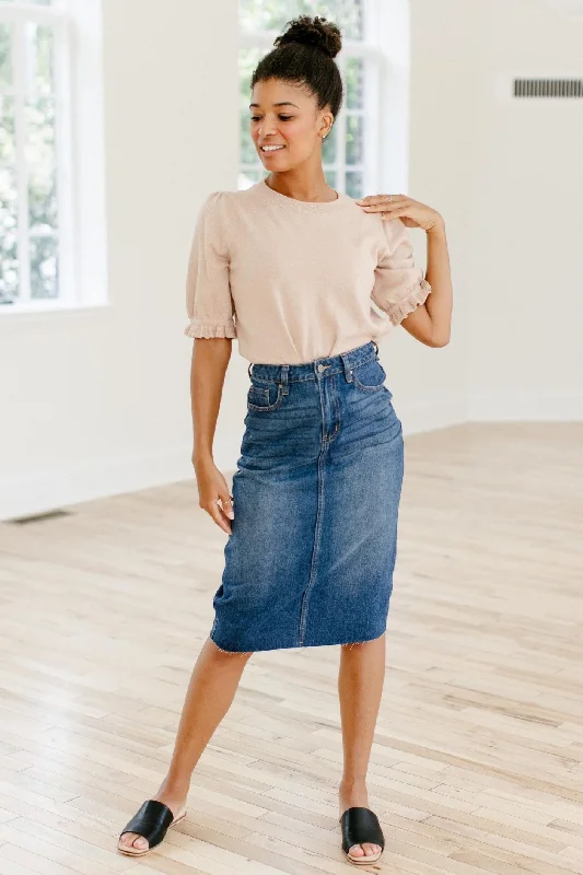 'Rae' High-Waist Denim Skirt in Dark Wash FINAL SALE