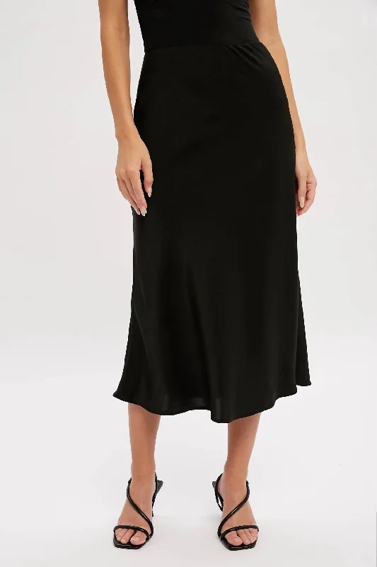 Satin Midi Skirt In Black