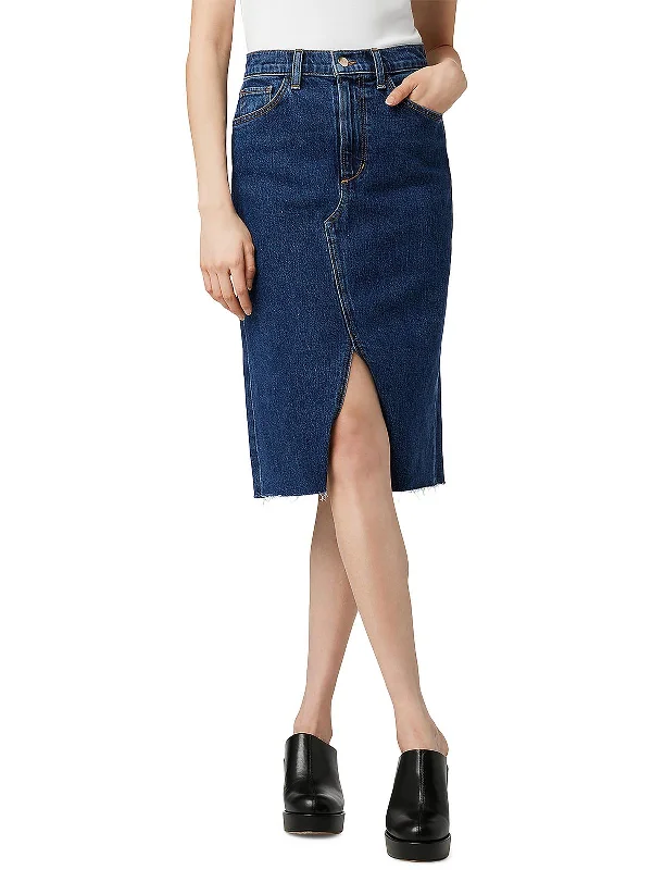 The Joplin Womens Slit Knee-Length Denim Skirt