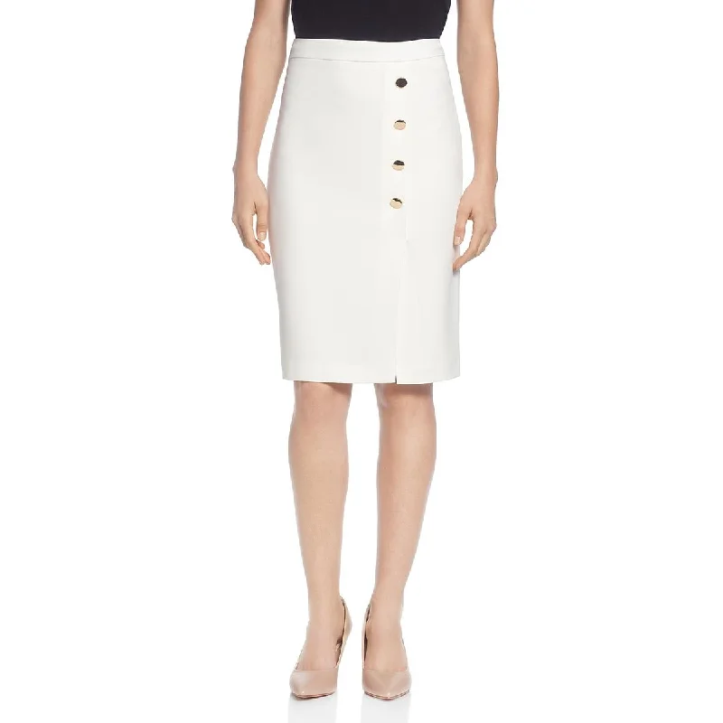 Womens Button Knee-Length Pencil Skirt