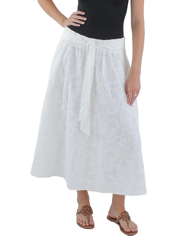 Womens Eyelet Long Maxi Skirt