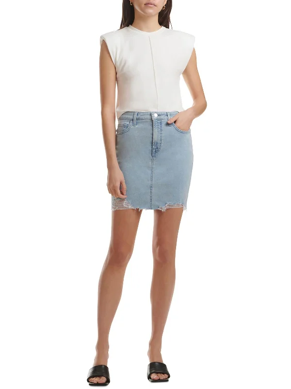 Womens Mini Frayed Hem Denim Skirt