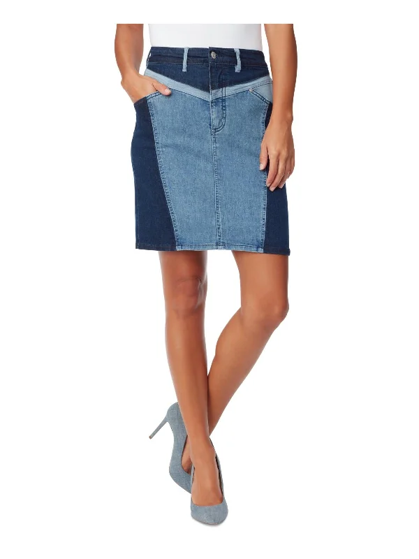 Womens Patchwork Denim Denim Skirt