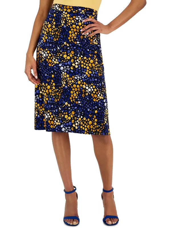 Womens Printed Knee Length Midi Skirt