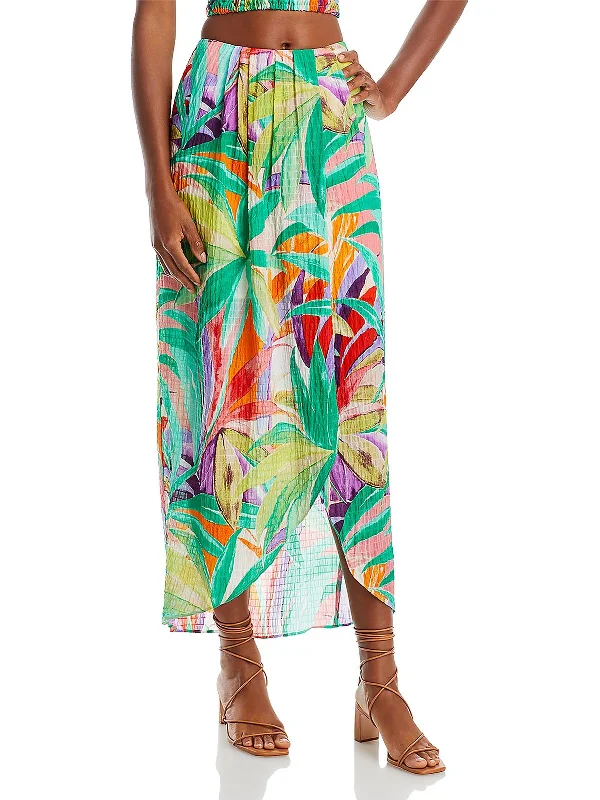 Womens Printed Textured Wrap Skirt