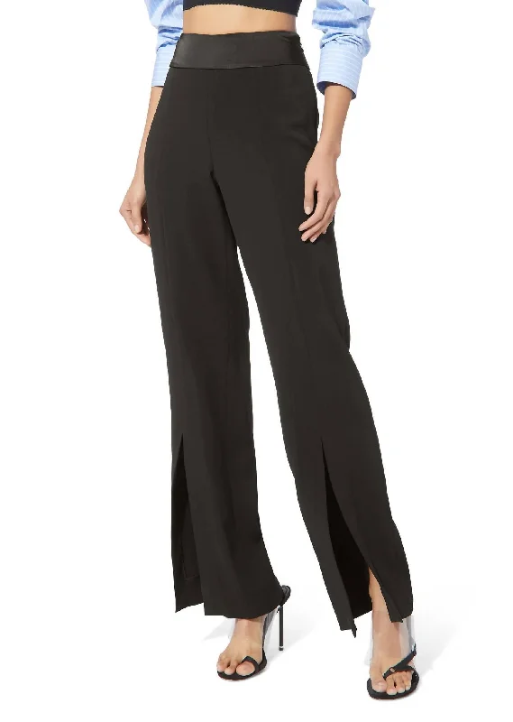 Ariah Crepe Satin Combo Front Slit Pant In Black