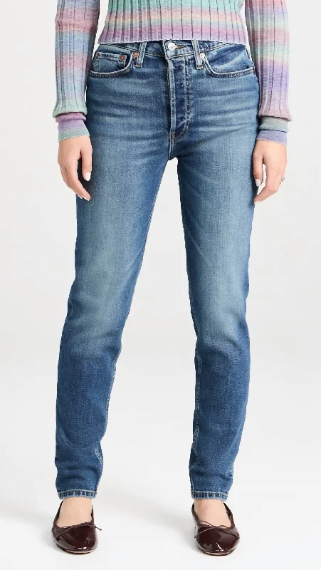 High Rise Skinny Jeans In Azzurro