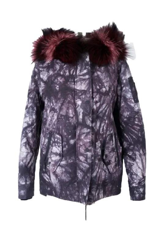 Tie Dye Fur Trim Puffer Jacket